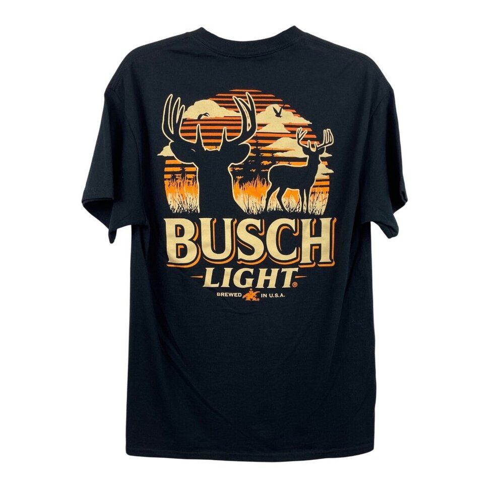 Busch Light Beer Black Short Sleeve T-shirt Mens Size Small Deer Hunting